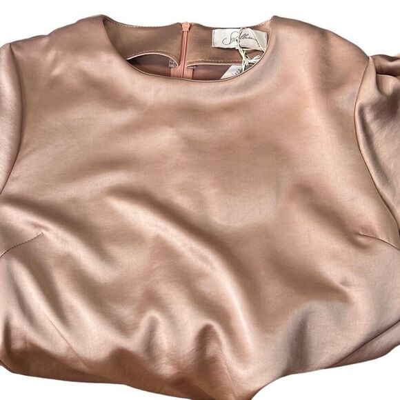 NWT SOALLURE Satin Blush Long Trapeze Dress (004) - Picture 13 of 16